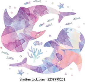 Striking watercolor whale shark design.