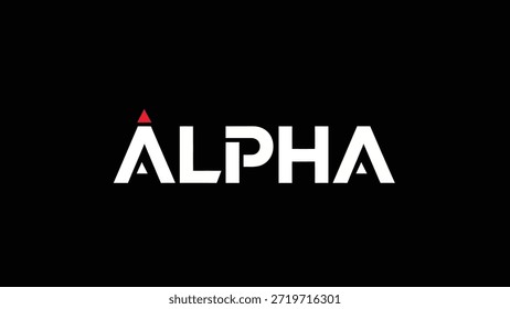 Um logotipo de texto 'ALPHA' branco impressionante com um pequeno acento triangular vermelho adorna um fundo preto profundo. Este design minimalista e moderno transmite