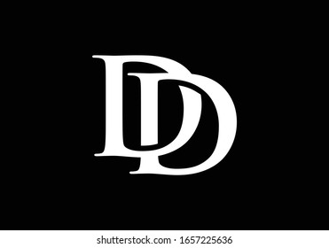 A striking white DD monogram logo with a classic, intertwined design set against a solid black background.