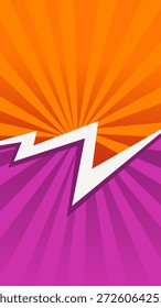 Um ícone de raio branco impressionante com um efeito de sombra, posicionado centralmente contra um fundo dividido de laranja brilhante e roxo profundo, emanando um visual poderoso e energético.