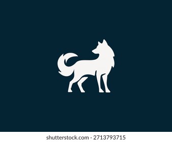 Um logotipo marcante de lobo branco é capturado em um perfil lateral minimalista, apresentando uma poderosa silhueta animal. Este design gráfico é versátil para várias aplicações.