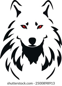 Striking wolf head illustration featuring red eyes and a bold monochrome design. Perfect for logos, tattoos, and branding projects that need a powerful and wild aesthetic