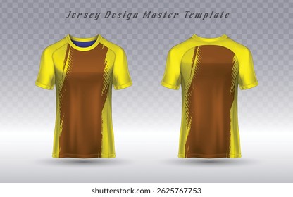 Striking yellow and brown jersey template with bold diagonal brushstrokes in yellow, creating a high-energy, textured effect. Perfect for motorsports, outdoor teams, or standout athletic wear.