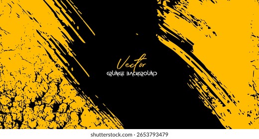 Textura grunge amarela impressionante com traçados arrojados de pincel em um plano de fundo preto.