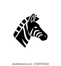 A striking zebra head design, characterized by its bold stripes and distinctive silhouette style.