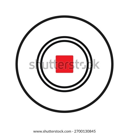 A strikingly simple yet potent graphic illustration featuring a bold red square at the heart of concentric circles. This composition immediately draws the eye, symbolizing a stopping point, a point