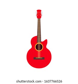 String acoustic guitar isolated on white background. Cartoon musical instruments in flat style. Guitar cute icon design. Vector illustration