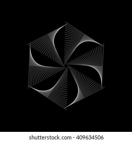 String art. Sacred geometry. Black background. Stock vector.