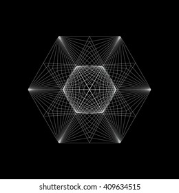 String art. Sacred geometry. Black background. Stock vector.