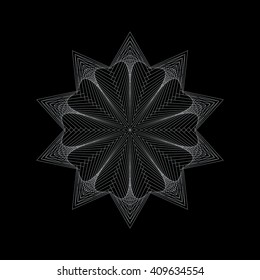 String art. Sacred geometry. Black background. Stock vector.