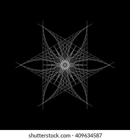 String art. Sacred geometry. Black background. Stock vector.