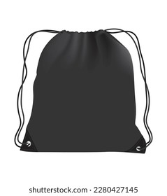 STRING BAG BLACK VECTOR ILLUSTRATION, BLACK BACKPACK WITH LACES, SPORTS BAG STRING TYPE FOR MOCKUP DESIGN ON WHITE BACKGROUND