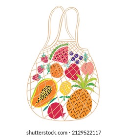 String bag with fruits on a white background. Vector illustration