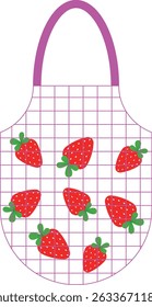 String bag with strawberries. Shopping, zero waste. Isolated vector illustration in flat style.