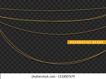 String beads realistic isolated. Decorative design element golden bead.