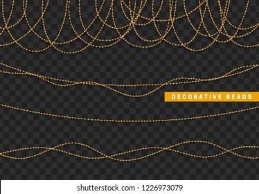 String beads realistic isolated. Decorative design element golden bead.