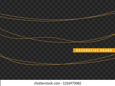 String beads realistic isolated. Decorative design element golden bead.