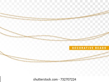 String beads realistic isolated. Decorative design element golden bead.