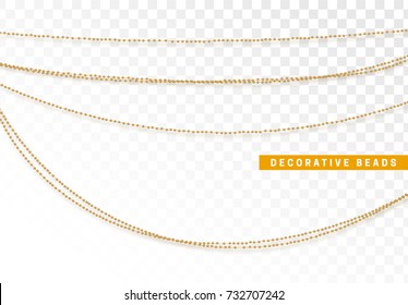 String beads realistic isolated. Decorative design element golden bead.