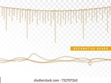 String beads realistic isolated. Decorative design element golden bead.