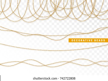 String beads realistic isolated. Decorative design element golden bead.