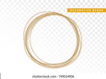 String beads realistic isolated. Decorative design element golden bead.