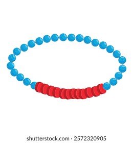 String of blue and red beads is forming a bracelet for jewelry making