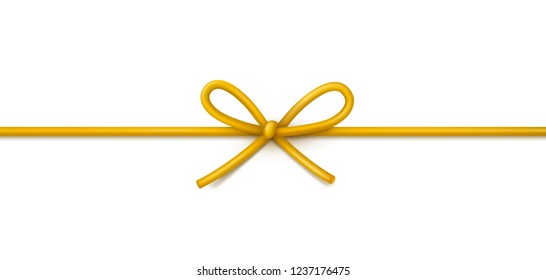 String bow isolated on transparent background. Vector Christmas gold lace, cord, rope or twine with bow. Golden xmas wrap element template.