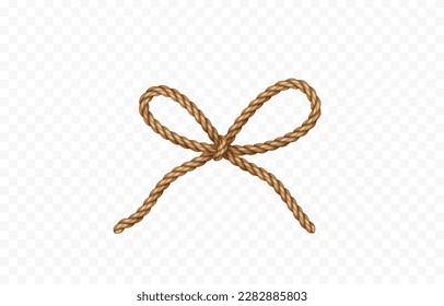String bow isolated on white background. Vector cord, jute or twine rope knot. Parcel, package, box gift wrap element decor