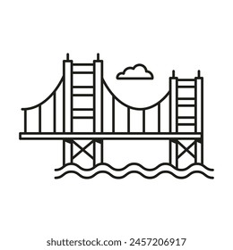 String bridge icon in line art design inspired by Golden Gate bridge.