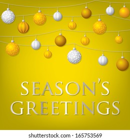 String of Christmas baubles card in vector format.