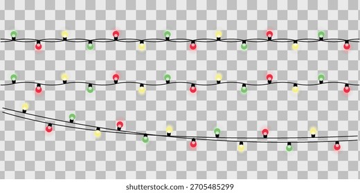 String of Christmas lights decoration isolated on transparent background