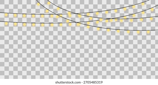 String of Christmas lights hanging isolated on transparent background for festive design