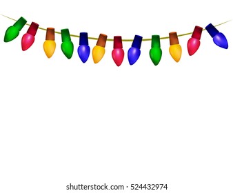 String of Color christmas light bulbs  isolated on white.