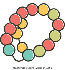 A string of colorful beads in red, yellow, green, and blue are connected in a circle against black Perfect for abstract designs.