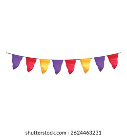 String of colorful flags is hanging and creating a festive atmosphere