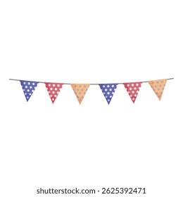 String of colorful triangle flags is hanging on a line, creating a festive atmosphere for a celebration