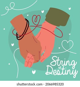 string of destiny, hands together lovers