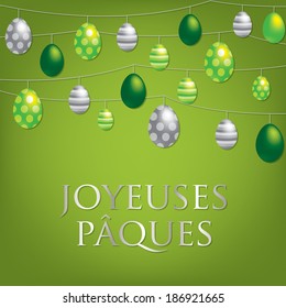 String of Easter eggs card in French in vector format.