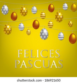 String of Easter eggs card in Spanish in vector format.