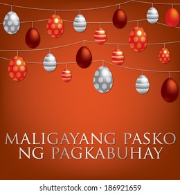 String of Easter eggs card in Tagalog (Filipino) in vector format.