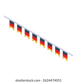 String with german flags is hanging in preparation for a german holiday or celebration