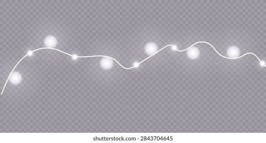 String of glowing white lights on a transparent background, ideal for festive decorations, ambiance lighting, or design projects.