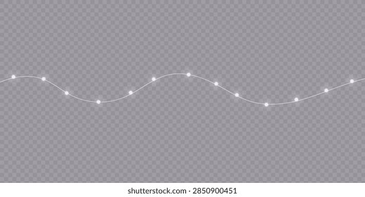 String of glowing white lights on a transparent background, ideal for festive decorations, ambiance lighting, or design projects.