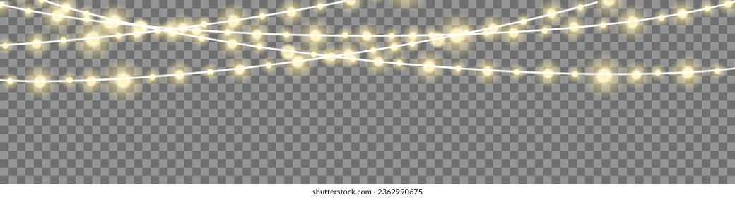 String of holiday lights, Christmas lights isolated realistic design elements, glowing lights for greeting card design, bright garlands on transparent background – vector