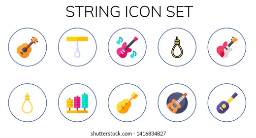 string icon set. 10 flat string icons.  Collection Of - guitar, gallows, rope, threads, bass guitar, electric guitar
