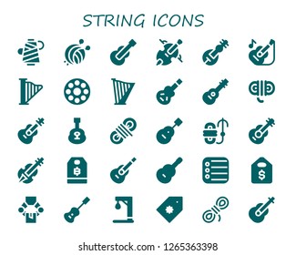  string icon set. 30 filled string icons. Simple modern icons about  - Thread, Yarn ball, Guitar, Cello, Veena, Harp, Bobbin, Electric guitar, Rope, Violin, Price tag, Reminder
