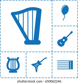 String icon. set of 6 string filled icons such as guitar strings, harp, guitar