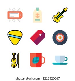 string icon set. vector set about violin, id, electric guitar and tea cup icons set.