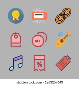 string icon set. vector set about price tag, rope, music and guitar icons set.